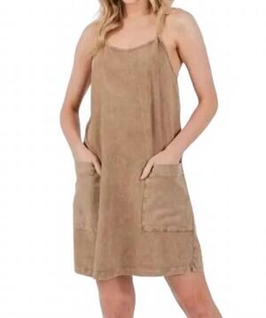 NEW FINAL TOUCH back shirring mini dress in matte brown
